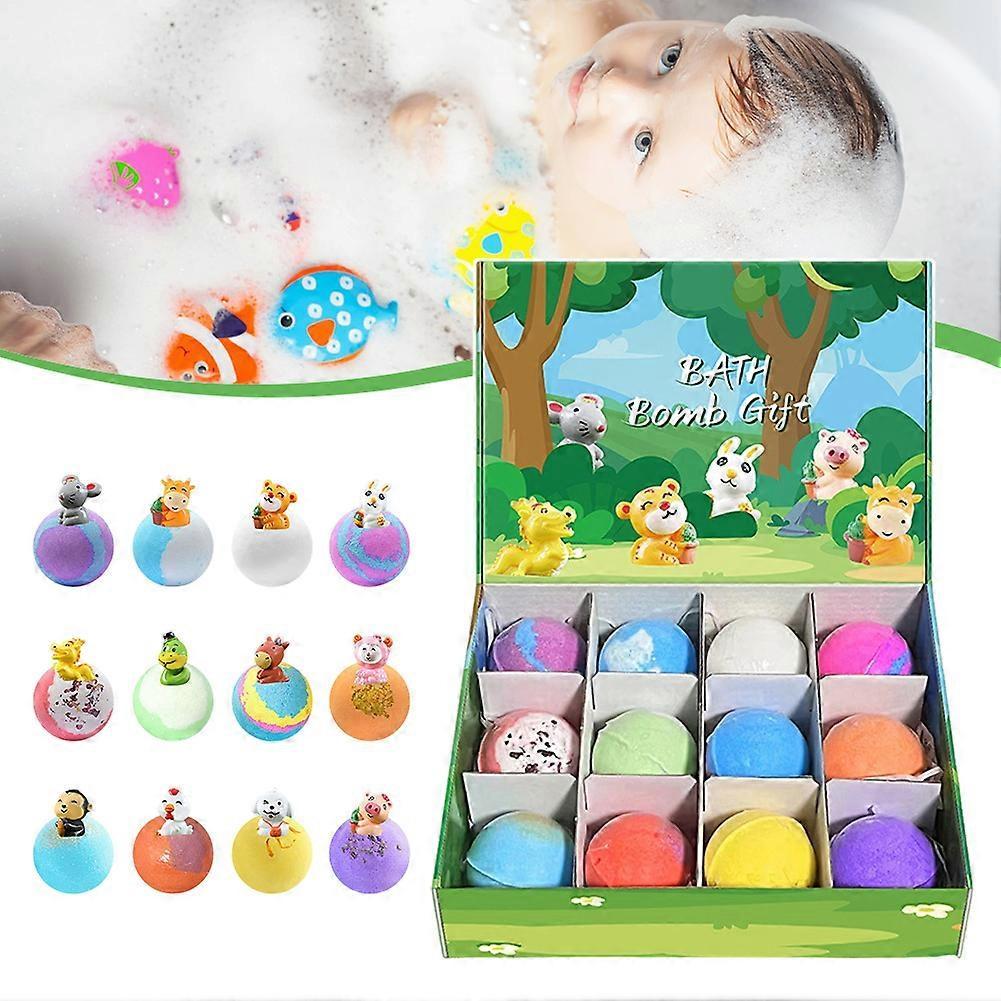 Zodiac Bath Bombs for Kids - 12-Pack Organic Moisturizing Bubble Bath with Surprise Animal Toys for Fun Bathtime & Gifts