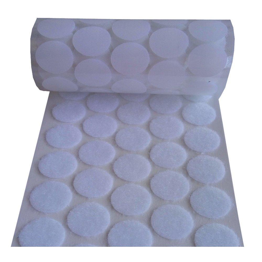 1000pcs Loop Side Adhesive Tapes Sticky Back Dots, 3/4" Diameter, White