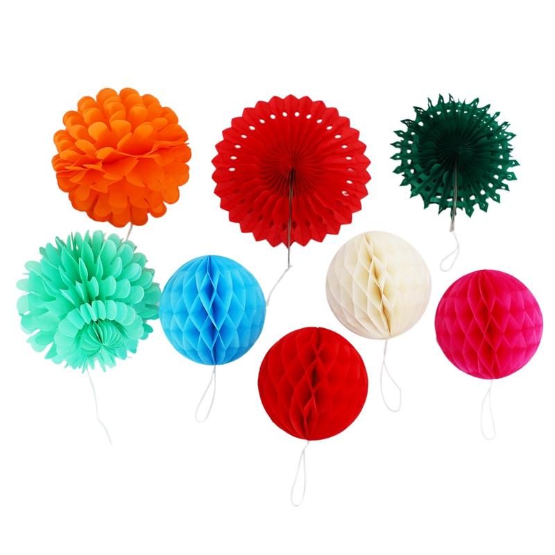 Good-20Pcs Colourful Party Fiesta Decorations Paper Fans Paper Flower Ball Honeycomb Balls Set For Wedding Birthday Events Festi