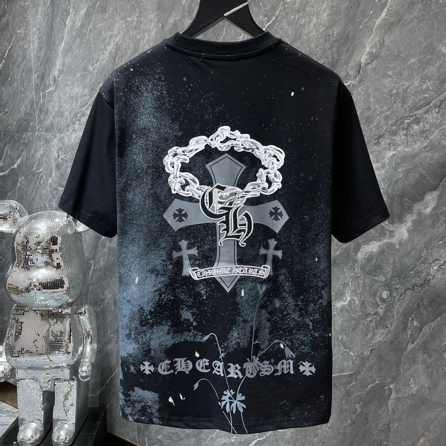 

8732 CHROME HEARTS 2025 Літо Нова Високоякісна Бавовняна Футболка з Круглим Вирізом Вільного Великого Розміру Чоловіча та Жіноча Парна Футболка M чорний