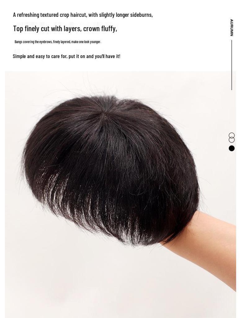 Men's Short Real Hair Wig for Baldness - Fluffy, Lightweight, Thin Patch Style