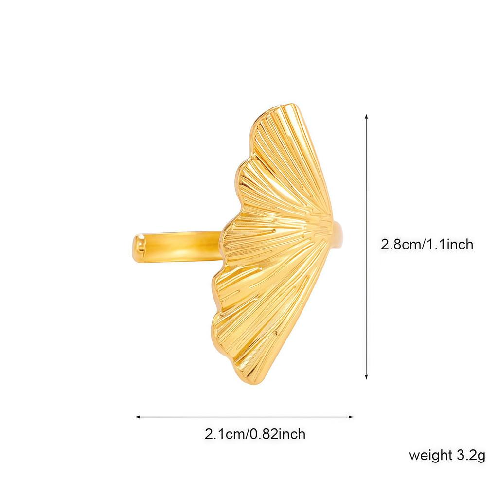 Elegant 18K Gold-Plated Geometric Stainless Steel Ring with Natural Stone, Adjustable for Women