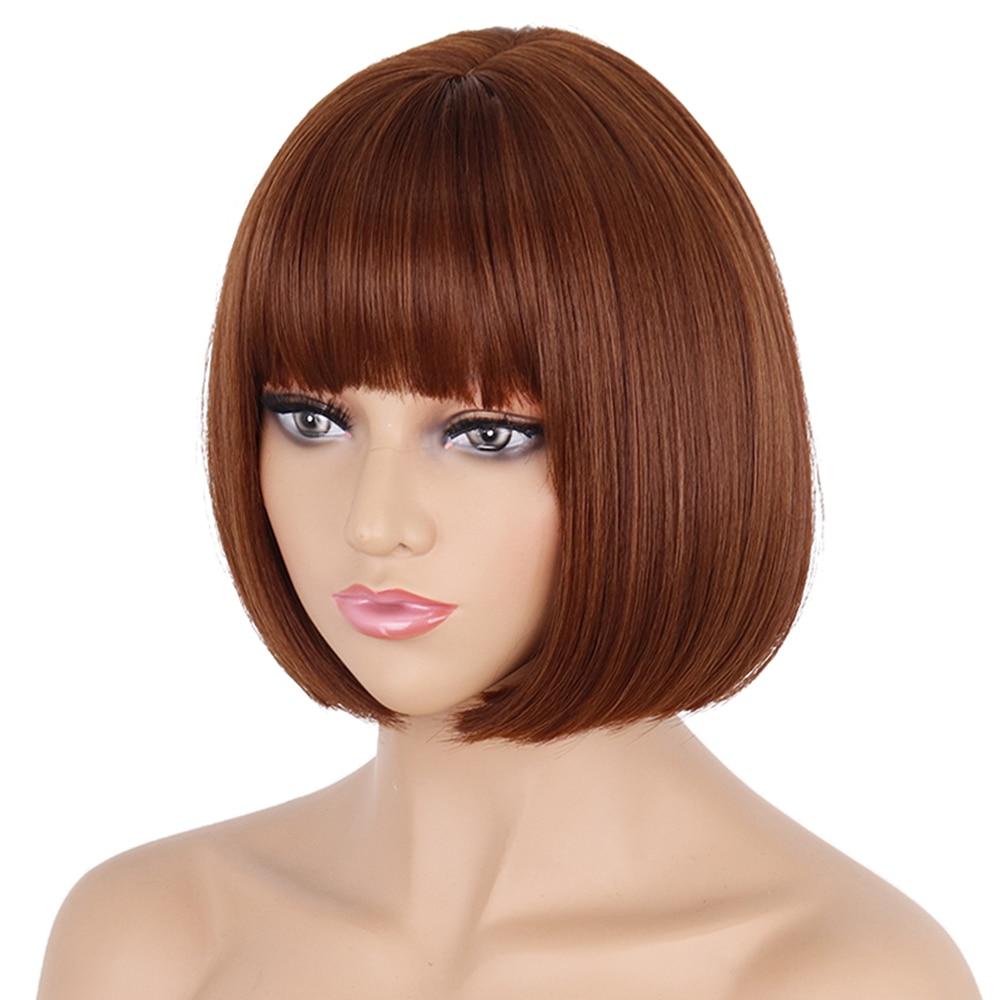 MERISIHAIR Short Straight Bob Synthetic Wigs with Bangs for Black Women Heat Resistant Wig for Cosplay Party Daily Hair