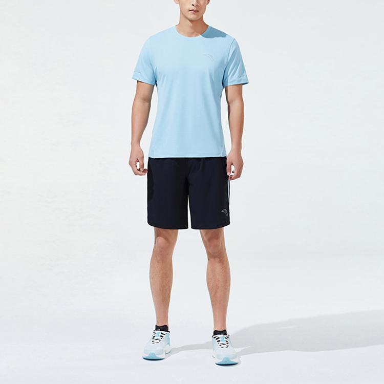 Anta Solid Color Round Neck Short Sleeve T-Shirt Men Tops Sky-Blue 152325111-3