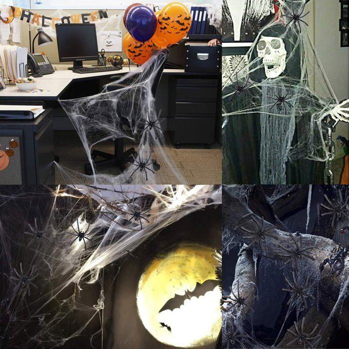 Décoration Halloween - Toile d'Araignée Extensible 60g - 30 Fausses Araignées