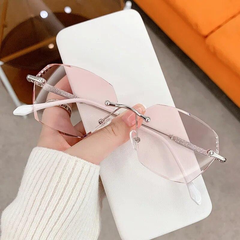 Damskie modne okulary do czytania w kształcie diamentu Niebieskie światło blokujące gradientowe okulary dalekowzroczne unisex kobiece okulary retro bez oprawek