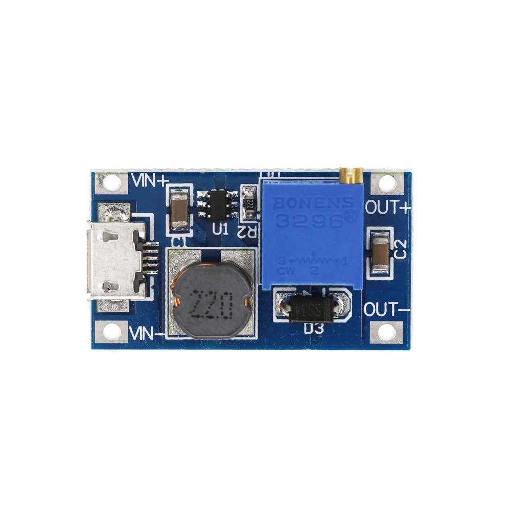 

1pcs MT3608 DC-DC Adjustable Boost Module 2A Boost Plate Step Up Module with MICRO /Type-C USB 2V-24V to 5V 9V 12V 28V