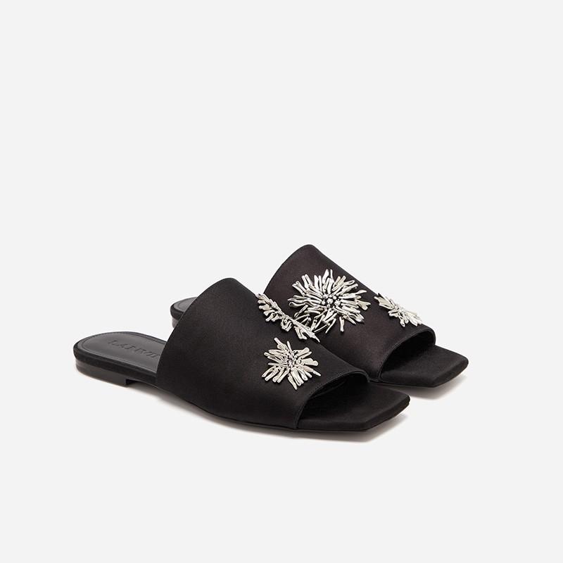 Niche Metal Fireworks Flip Slippers Summer New Square Toe Open Toe Versatile Soft Sole Non-slip Flat Slippers