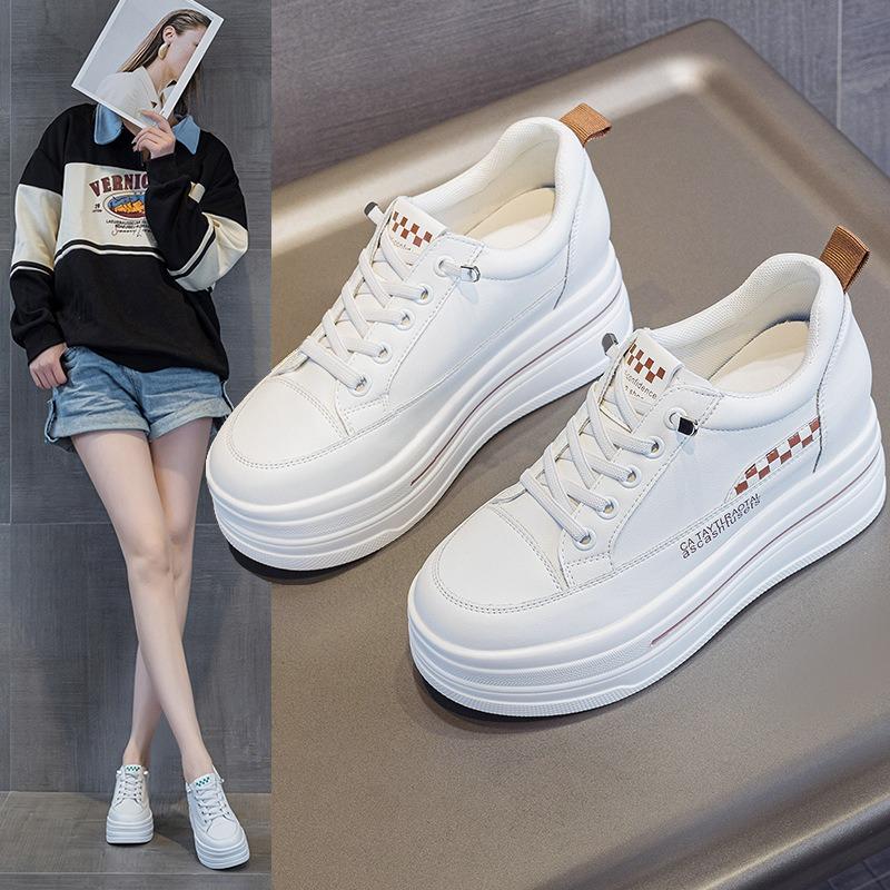 Spring and Autumn New Fashionable Versatile Casual Lace-up Printing Heightened Thick-soled Low-top Little White Shoes Women's Single Shoes