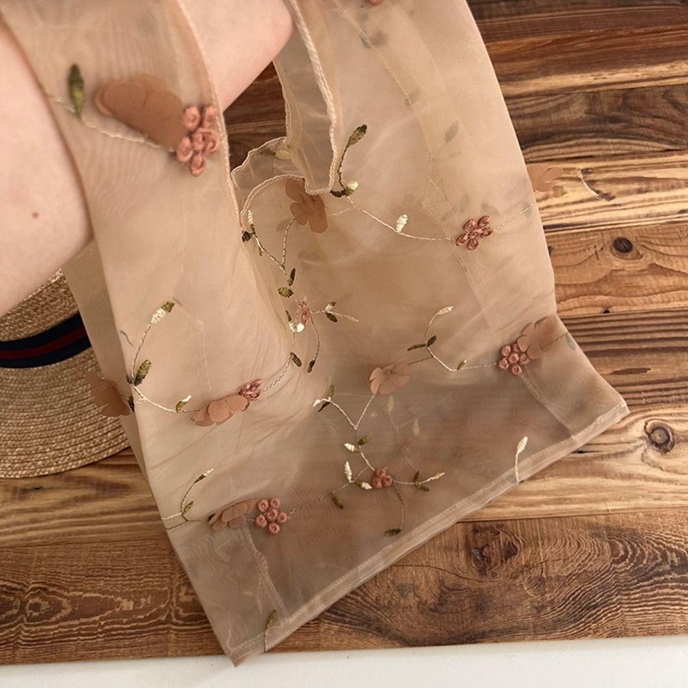 Double Organza Flower Embroidery Hand Bag Clear Jelly Light Material Mesh Shopping Bag Yarn Cloth Organza Tote Bag Shoulder Bag