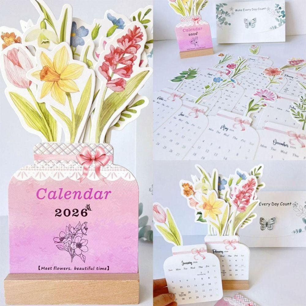 Detachable Base Bloomy Flowers Desk Calendar 2026 Desktop Calendar  for Table Desk Decor