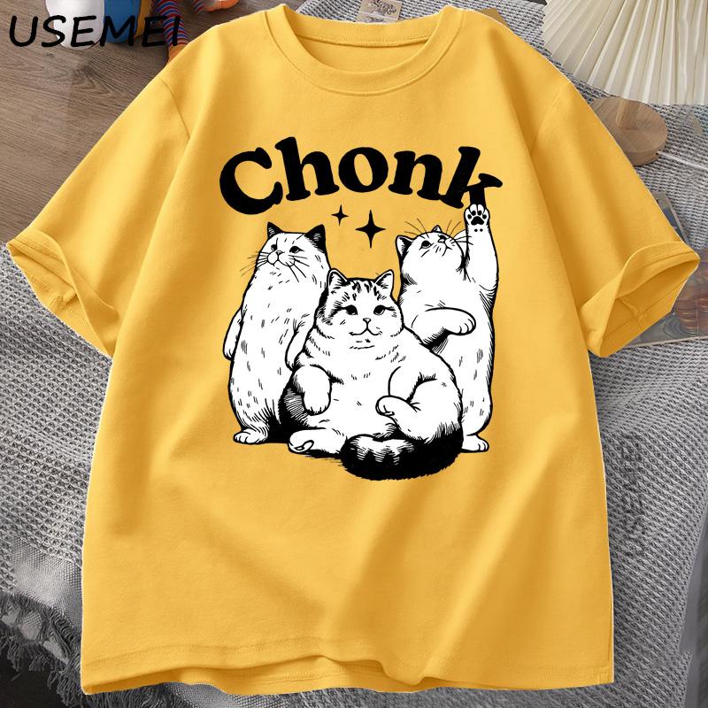 Funny Chonk Cat T-Shirt for Men Cute Fat Cat Tee Shirt Minimalist Meme Graphic Tee Pet Owners Cat Lovers T Shirt Clothing