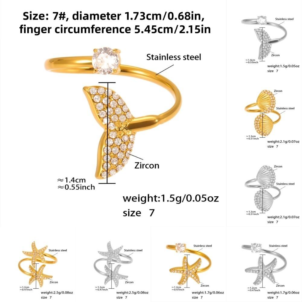 Exquisite Fish Tail Starfish Shell Finger Ring Jewelry Ocean Style Ring Cubic Zirconia Ring  Summer