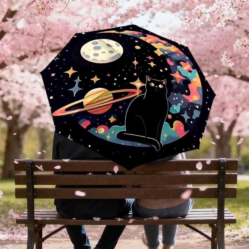 Galactic Cat Adventure: Colorful Cosmic Umbrella - Auto Open/Closed, Outdoor Gear for Travelers, Lightweight and Durable 032