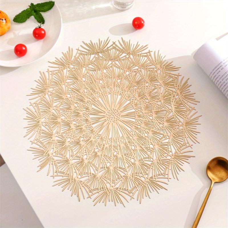 1Pc Plastic Placemat Solid Color Round Mat Lace Round Dandelion Pattern Hollow Anti-scalding Placemat WesternFood Decoration Pad