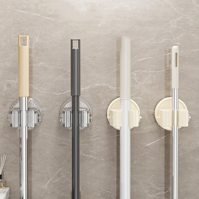 Suction Cup Mop Clip Holder Wall Mounted Mop Brush Broom Hanger Fixed Rack Kitchen Bathroom Organizer Shelf Hook Accessories