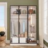 Wardrobe 3-door Plenty of Storage Space, White LED, 3 Glass Doors, 1 Drawer 1 Clothes Rail, Versatile Bedroom, 110x160x50cm (B/H/T)