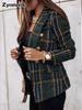 Autumn Winter Long Sleeve Double Button Lapel Printed Coat for Women