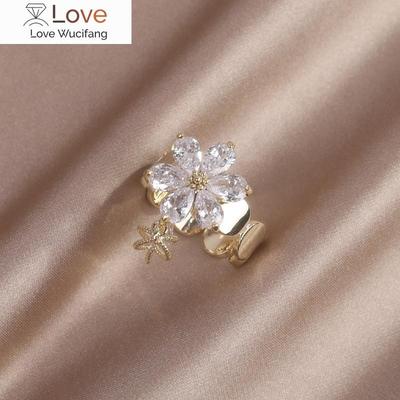 Fashion Jewelry 14K Real Gold Plating Shiny Flower Zircon Hollow Ball Pendant Ring Elegant Women's Opening Adjustable Ring