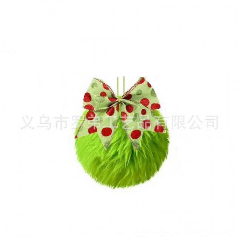 Handmade Green Pom Christmas Tree Ornament With Bowknot Decor Holiday Party Gift