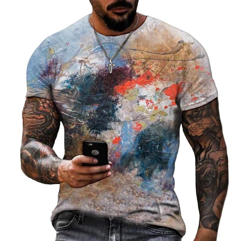 Mote Joint Graffiti Art Herre T-skjorte Hip Hop Casual Harajuku Trykte T-skjorter Ny Personlighetstrend Rund Hals Farge Topper