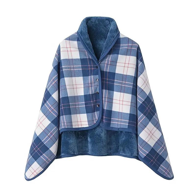 Wearable Plaid Fleece Blanket With Button Winte Warm Throws On Sofa Bed Travel Thicken Bedroom Office Air Conditioning Blanket