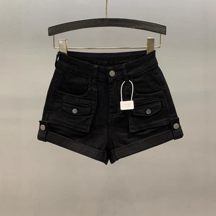 Khaki Flanged Denim Shorts Women's Summer New High-waisted Slim-fitting and Thin A-word Spice Girl Tooling Hot Pants