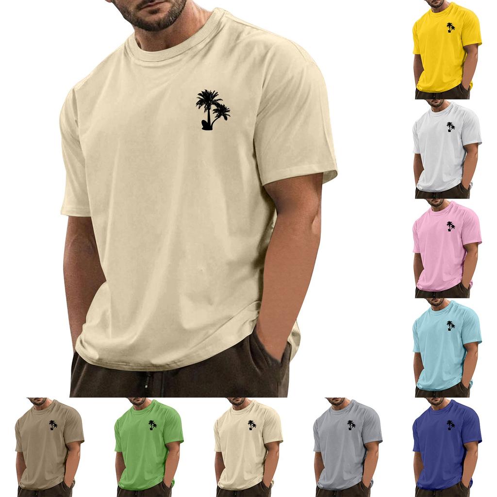 Men's Fashionable Casual Hawaiian Print Round Neck Short-Sleeved T-Shirt Top