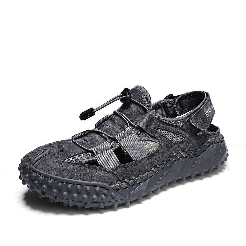 

2022 Premium Cowhide Toe-Cap Men s Outdoor Casual Sports Beach Sandals 38 серый