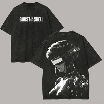 Ghost In the Shell Washed T-shirt 2026 New Model Personality Clothes Shirt Year Round Clothing Retro Fashion Vintage Short Soft