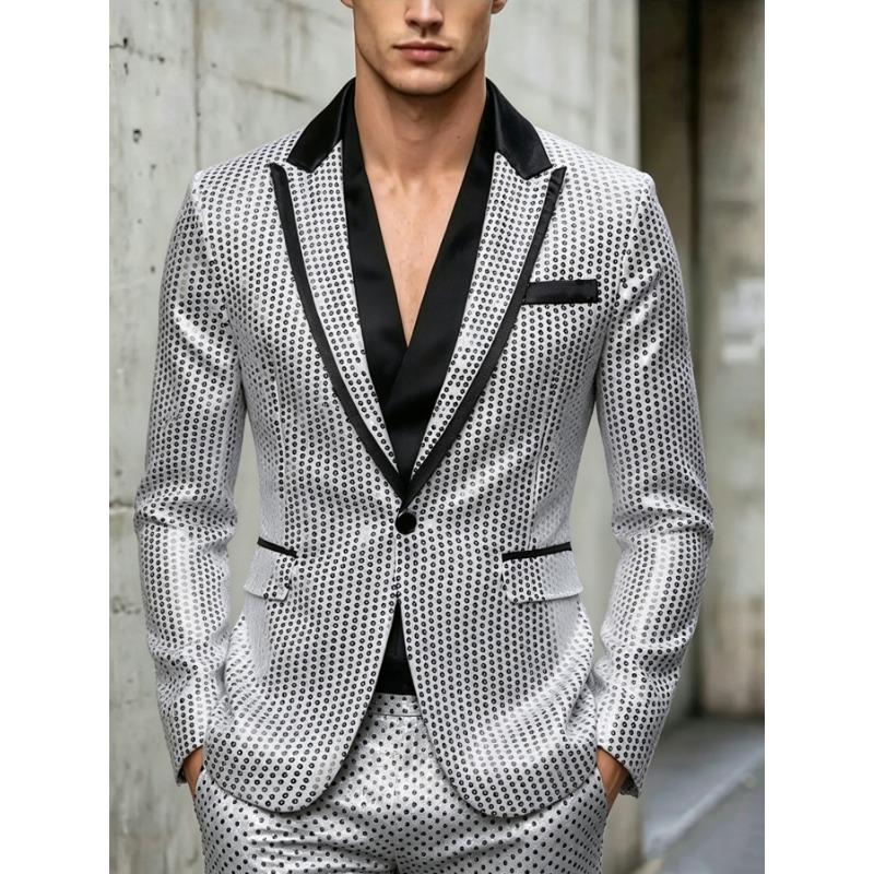 Men Sequined Slim Fit Blazer Nightclub Party Performance Formal Suit Jacket