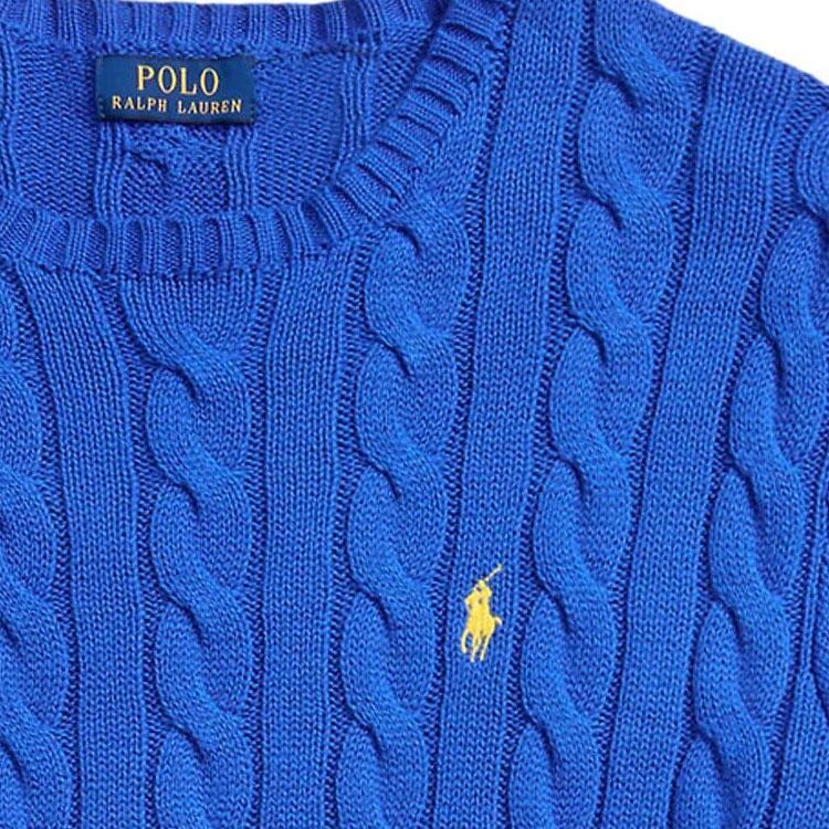 Polo Ralph Lauren SS24 Solid Color Thick Cable Knit Crew Neck Casual Long Sleeve Sweater Men Sweater Cobalt-Blue 710775885-504