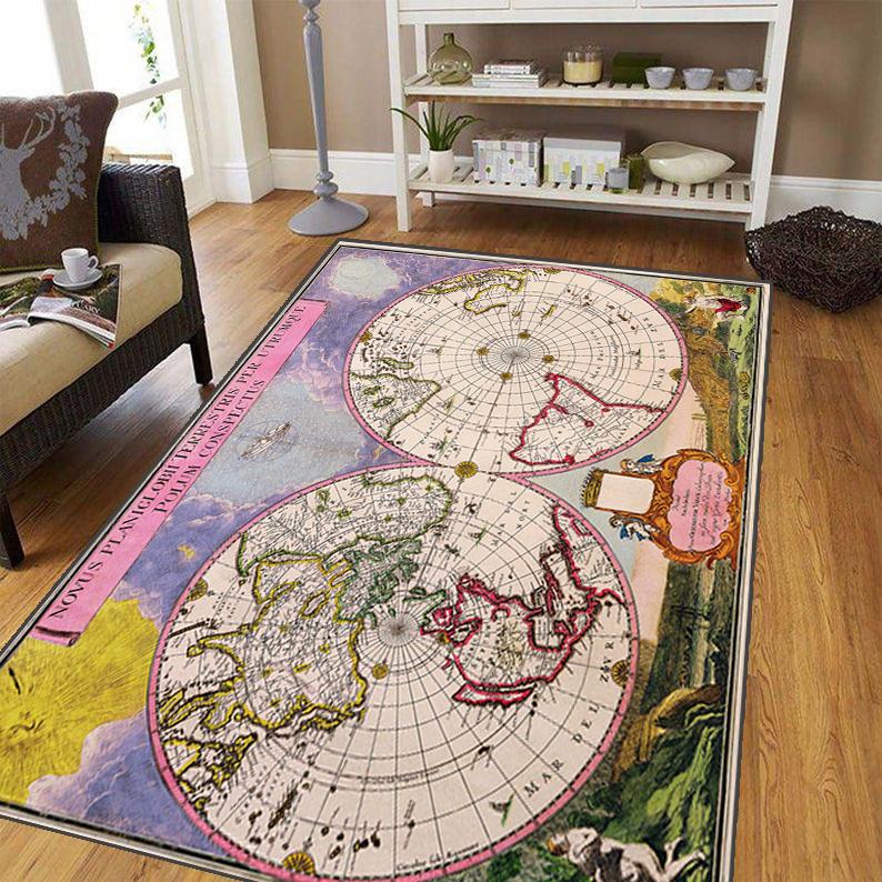Ancient World Navigation Map Teppe for stuen, mykt flanell teppe for soverommet, Anti-skli BADEROMsmatte, baby lekematte