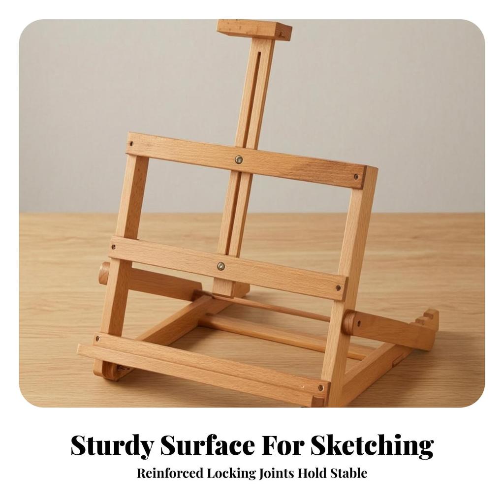 Tabletop Easel with Adjustable Frame Sturdy Beech Wood Foldable for Studio