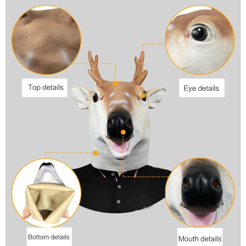 Sika Deer Mask Halloween Animal Head Mask Full Head Latex Mask for Kids Adults
