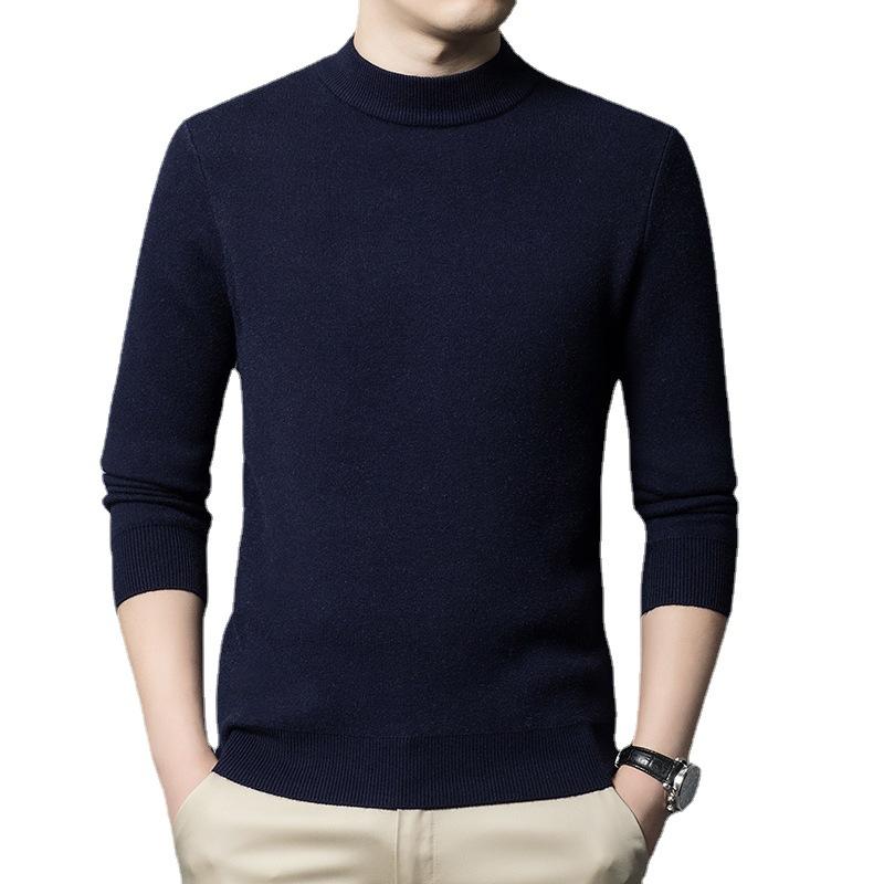 Plus Size Men Shirt Sweater Solid Color Half High Collar Casual Slim Long Sleeve Thicken Warm Tight for Men Clothes Inner Wear