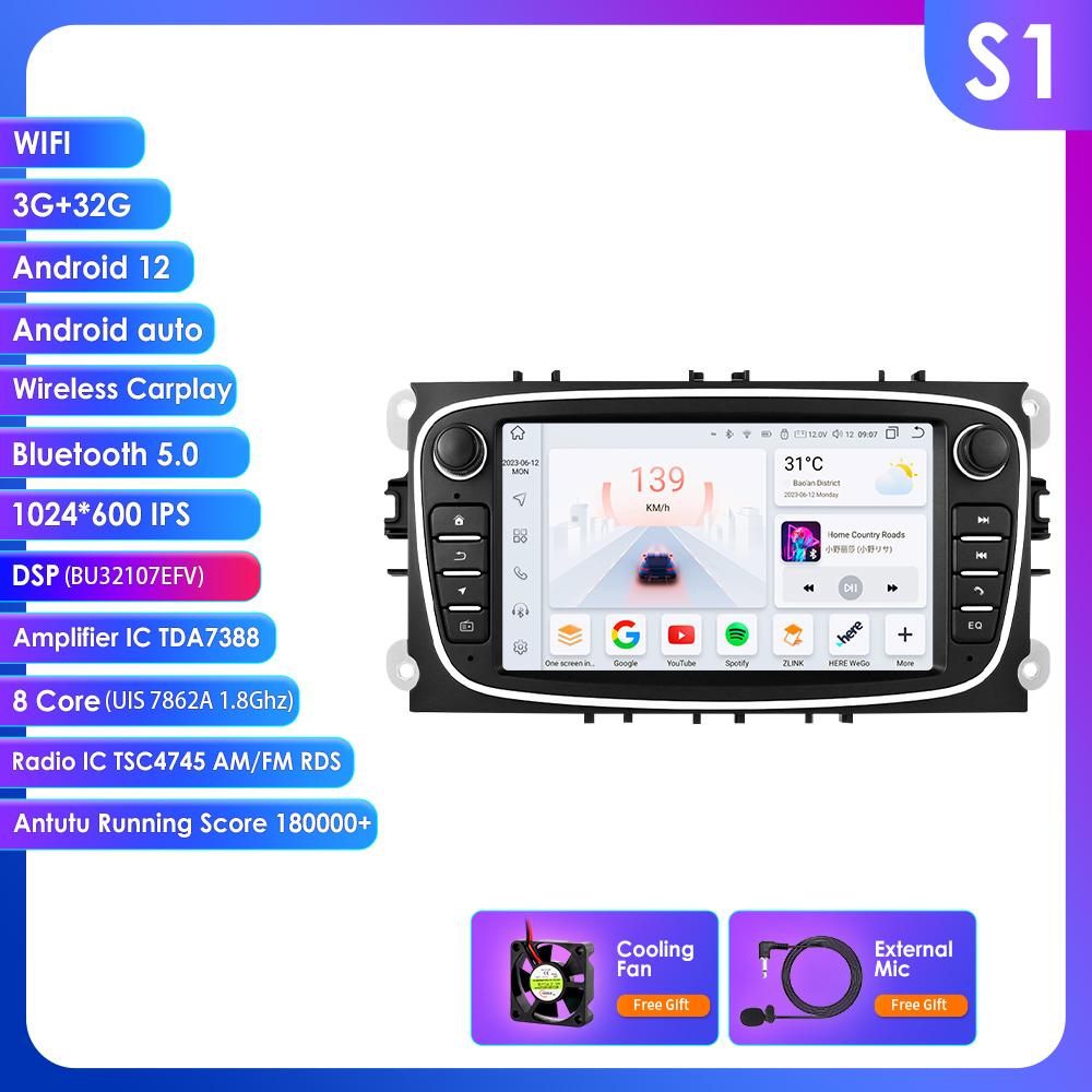 Hizpo For Ford/Focus/S-Max/Mondeo 9/GalaxyC-Max Car Radio Multimedia Video Player Navigation GPS Intelligent  Android 13 NO DVD 2din 2 Din 2.5D USB