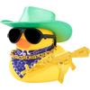 Wonuu Rubber Duck Car Ornaments Duck Car Dashboard Decorations for Cute Car Accessories with Cowboy Hat Necklace and Sunglasses, Shiny Yellow