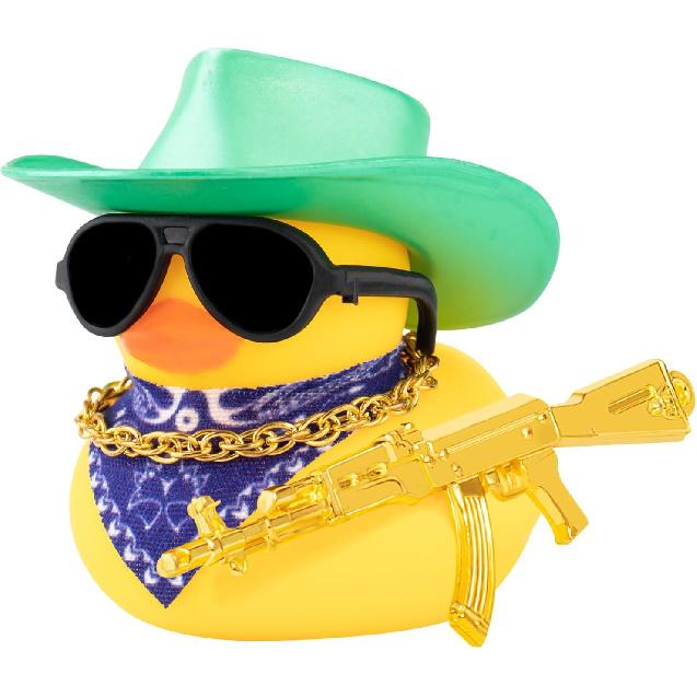 Wonuu Rubber Duck Car Ornaments Duck Car Dashboard Decorations for Cute Car Accessories with Cowboy Hat Necklace and Sunglasses, Shiny Yellow