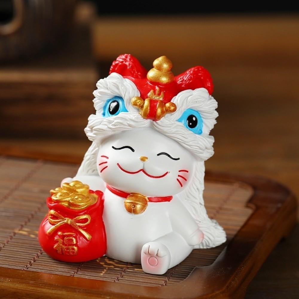 Kawaii Lucky Cat Sculpture Good Fortune New Year Cat Statue Home Decor