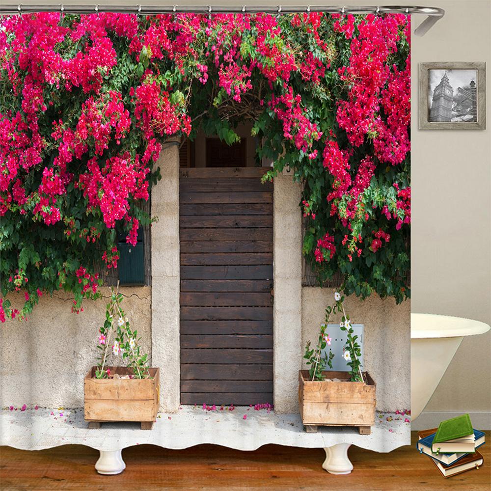 3d Nordic Italy Street Alley Shower Curtain Garden Flowers Scenery Retro Design Cloth Curtains Waterproof Home Bathroom Decor