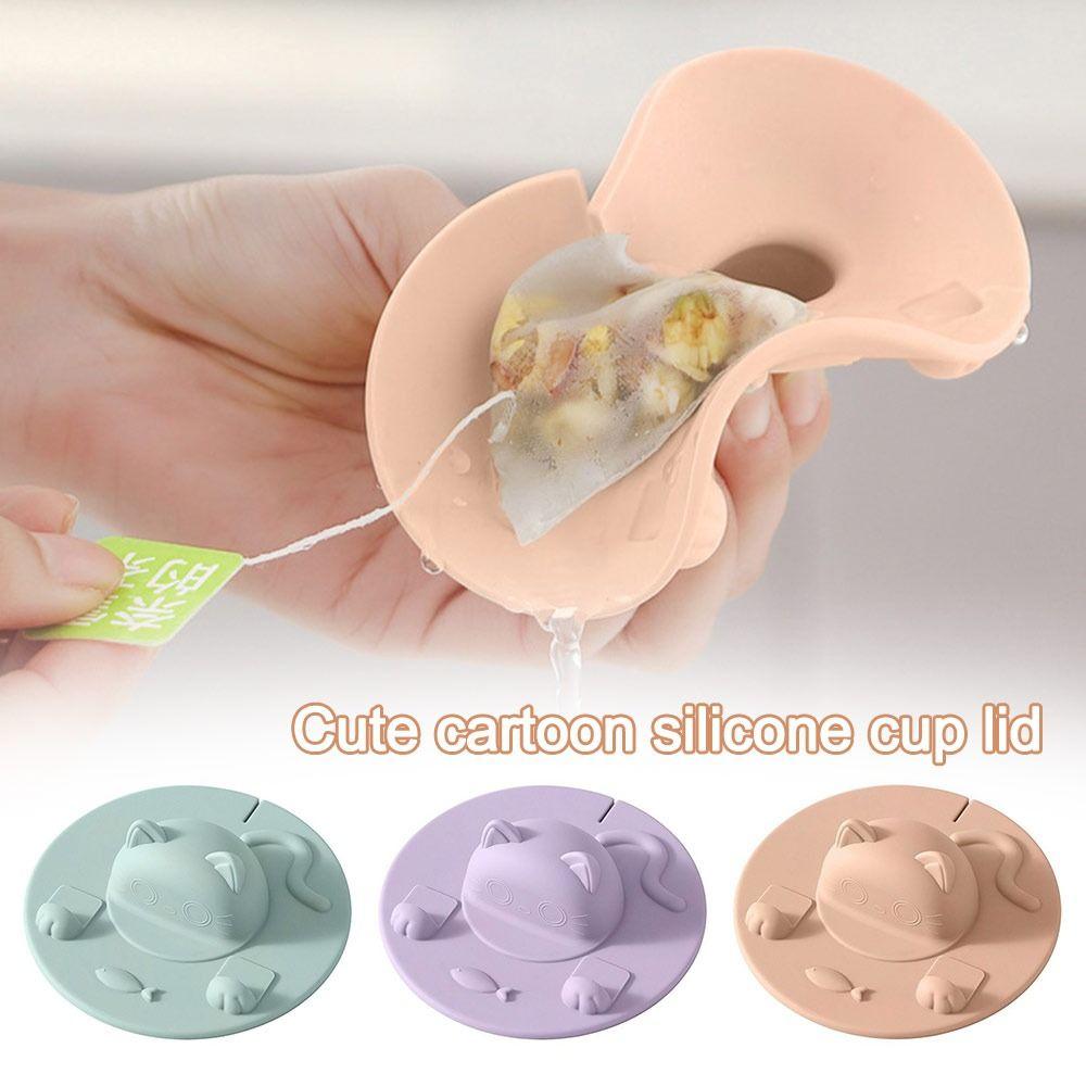 New Cat-shaped Tea Bag Mug Topper Dustproof Universal Cup Covers Squeezer Multi-functional Water Cup Lid