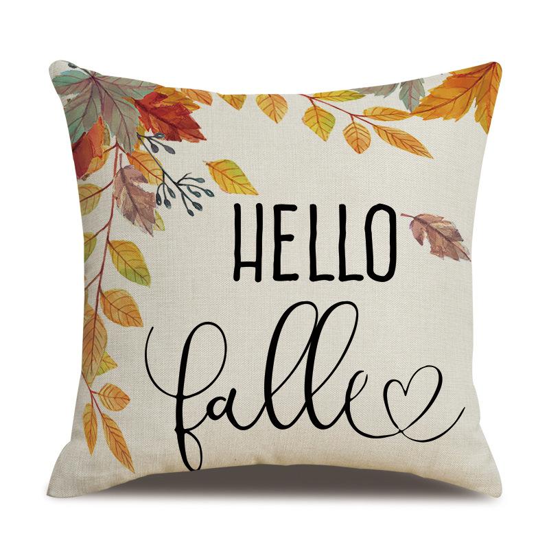 Thanksgiving Linen Pillowcase Autumn Pumpkin Print Pillow Cushion Cover