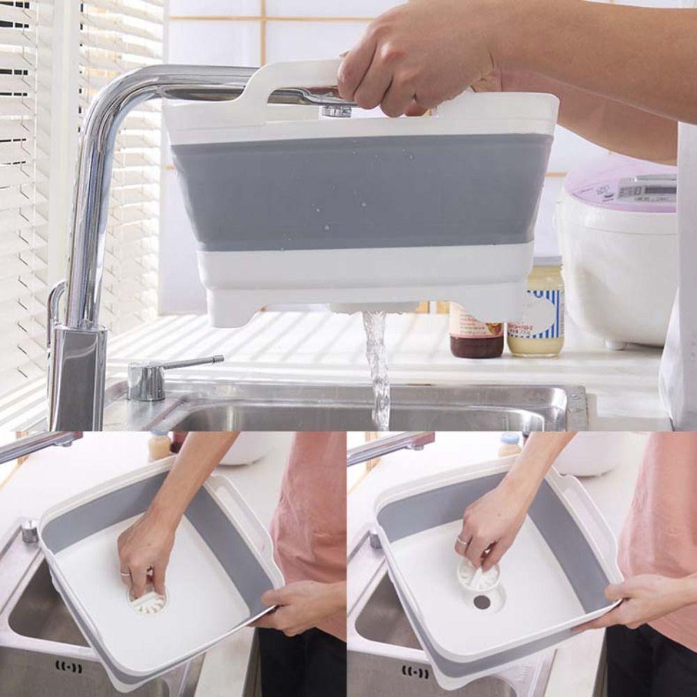 With Drain Plug Folding Wash Basin Foldable Kitchen Storage Tray Portable Storage Basket Fruit