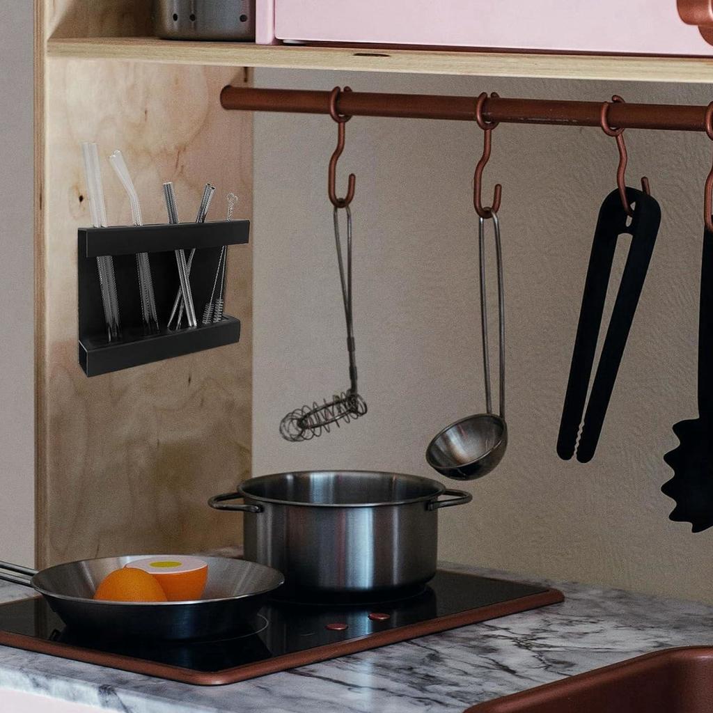 Wall Mount Straw Holder with Adhesive Bottom Drainage Acrylic Cabinet Door Reusable Straw Storage   for Kitchen Tabletop