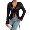 Deep V Neck Transparent T-Shirt Blouse Fashion All Match Solid-Color Crop Top for Night Party Wear