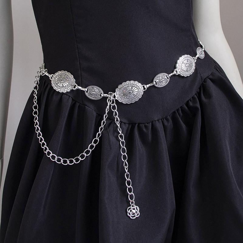 Bohemian Waist Chain Vintage Embossed Metal Pendant For Women Summer Fashion Accessory