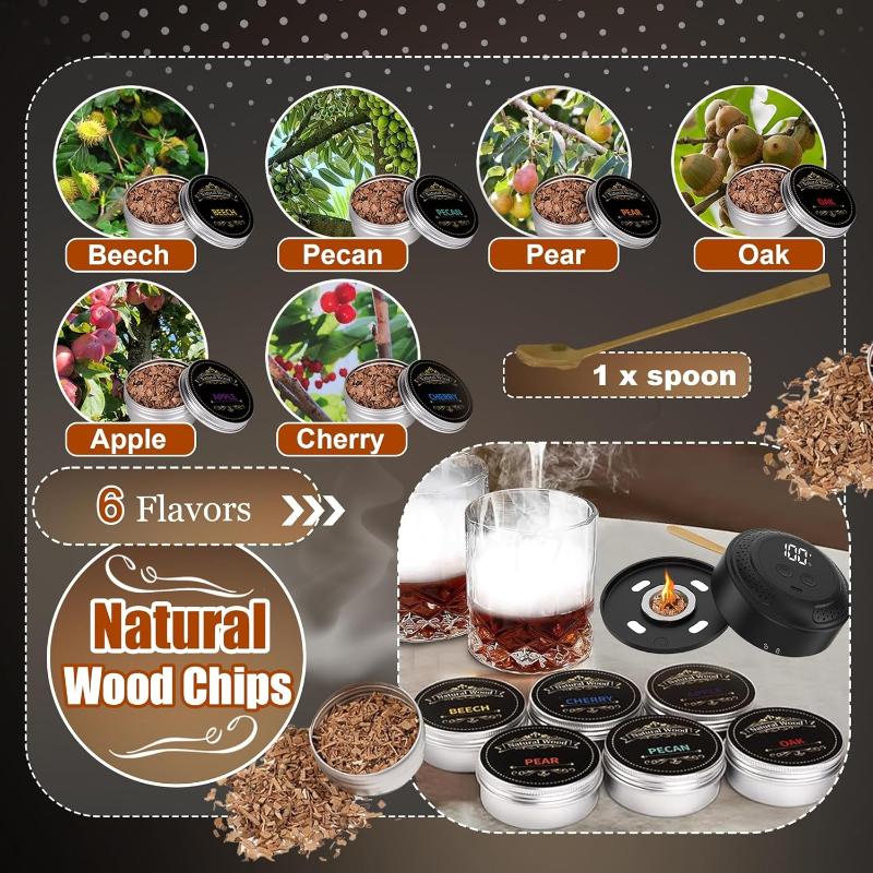 Electric Whiskey Smoker Kit With Light Modes, No Butane Needed, Rechargeable Cocktail Smoker Kit with LED Display & 6 Wood Chips, Old Fashioned Smoker