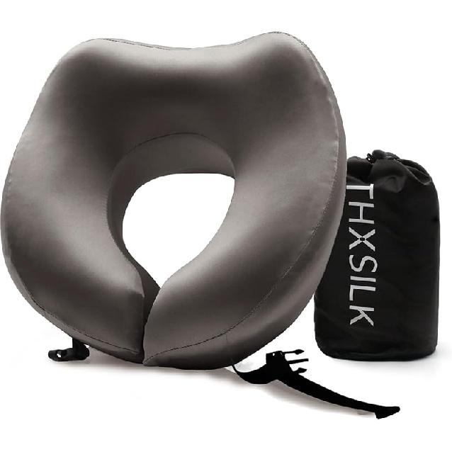 

THXSILK 100% Шелковая подушка для шеи из шелковицы для путешествий, Дорожная подушка из чистой пены с эффектом памяти для самолетов, Дорожная подушка для шеи для сна, Голова и шея 7.32 x 7.17 x 6.02 inches древесный уголь