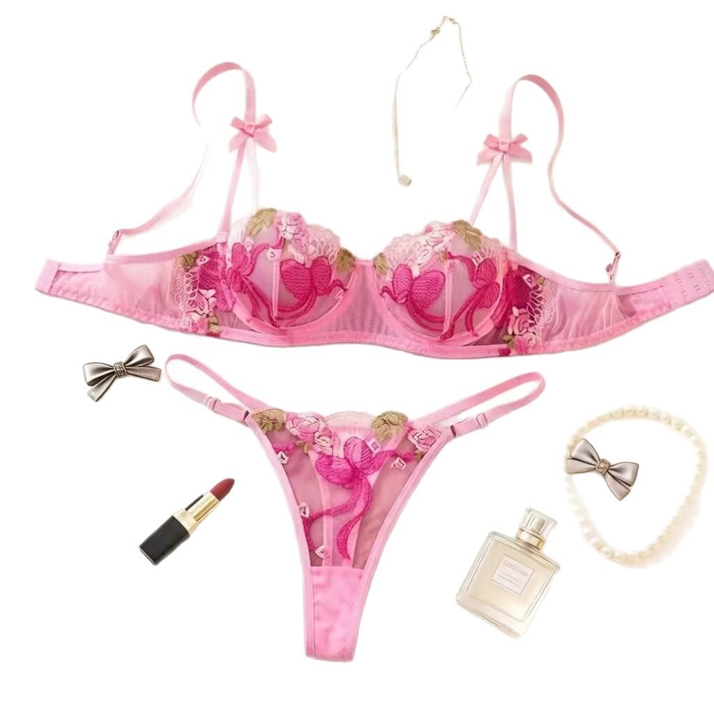 New Pink Embroidered Sexy Lingerie European and American Women's Flirting Sex Clothing Bra Spot